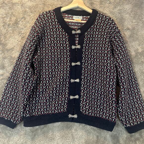 Vintage LL Bean Nordic Fair Isle Wool Blend Cardigan Sweater Metal Clasp Women M - Picture 11 of 11